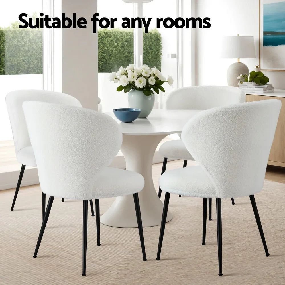 Artiss 2x Dining Chairs Sherpa Boucle Wing Back White - Mekamart Australia