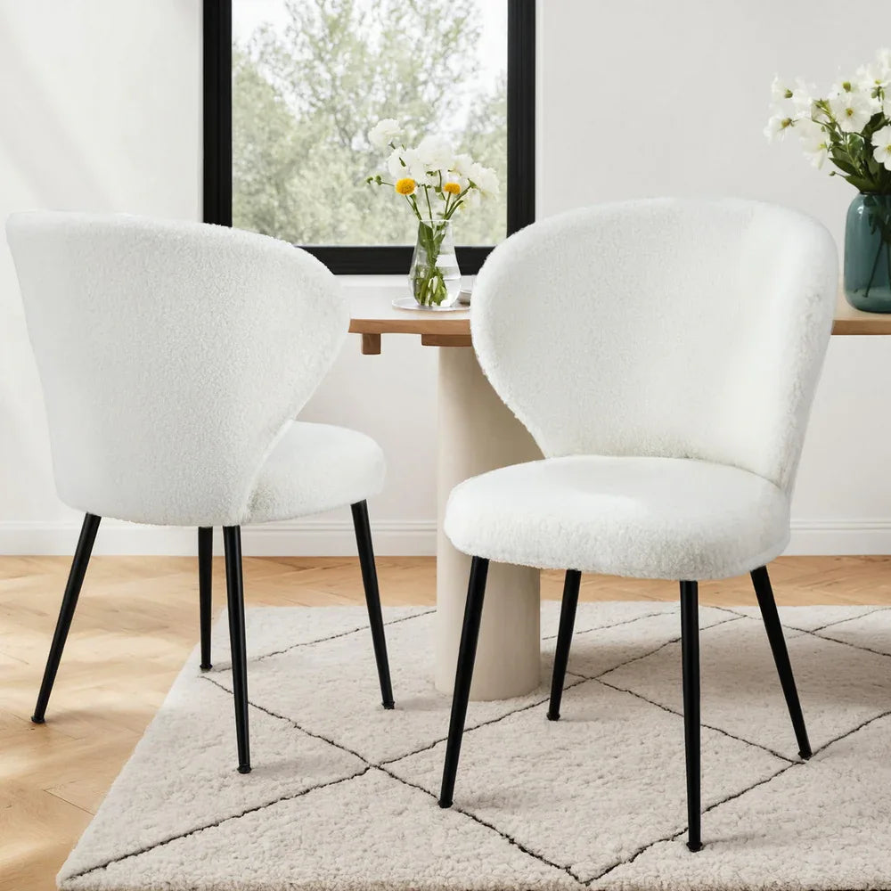 Artiss 2x Dining Chairs Sherpa Boucle Wing Back White - Mekamart Australia