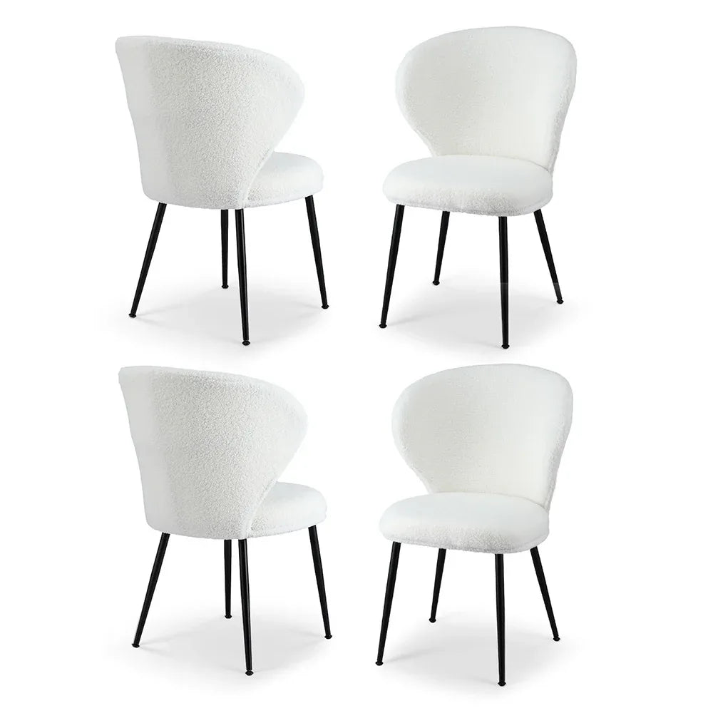 Artiss 4x Dining Chairs Sherpa Boucle Wing Back White - Mekamart Australia
