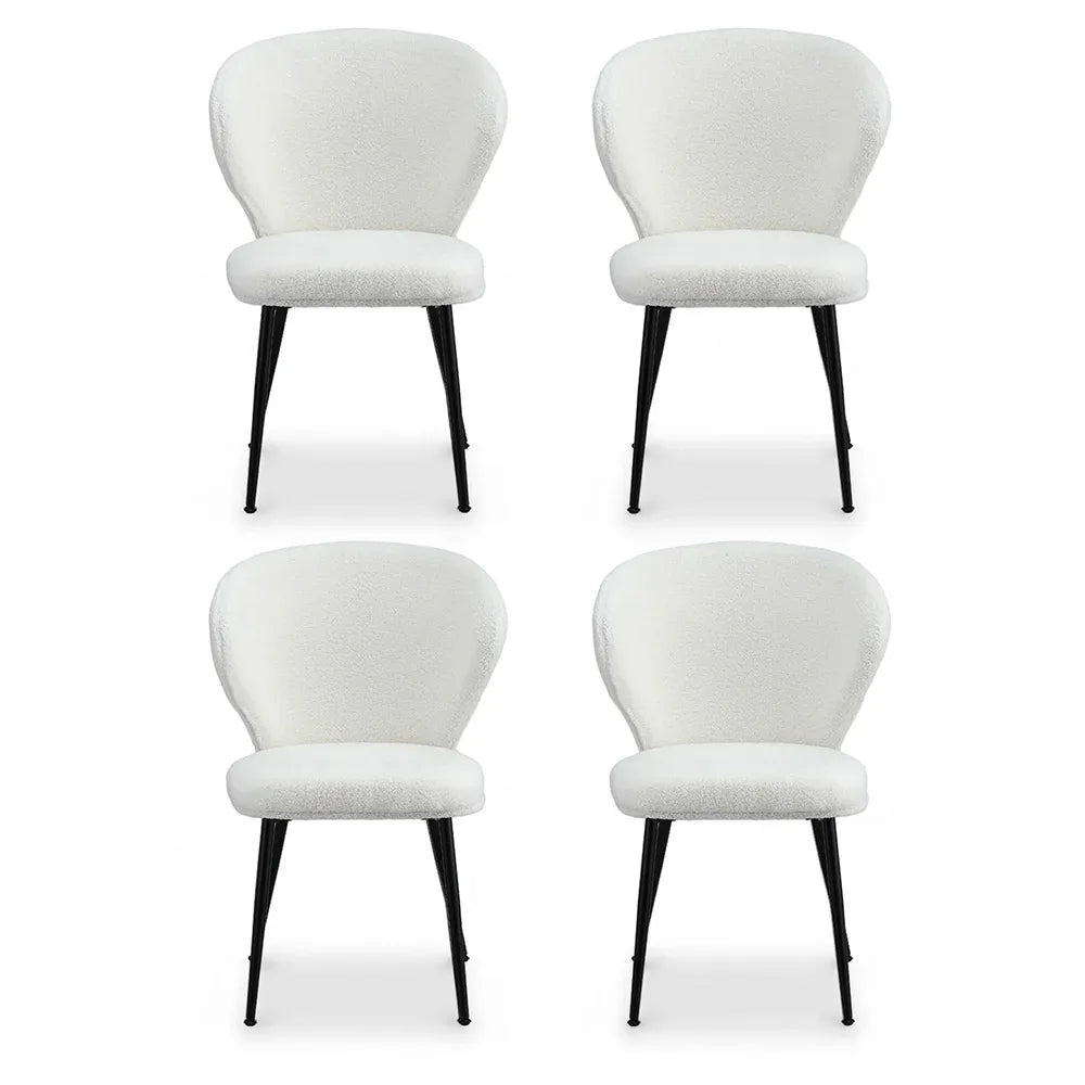 Artiss 4x Dining Chairs Sherpa Boucle Wing Back White - Mekamart Australia