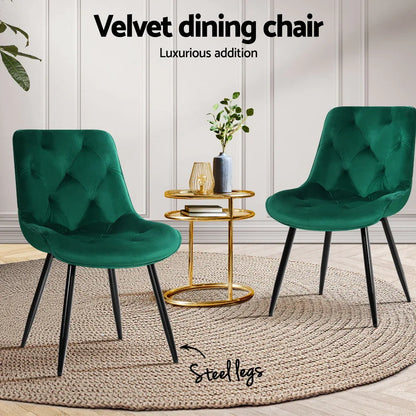Artiss Dining Chairs Set of 4 Velvet Diamond Tufted Green - Mekamart Australia