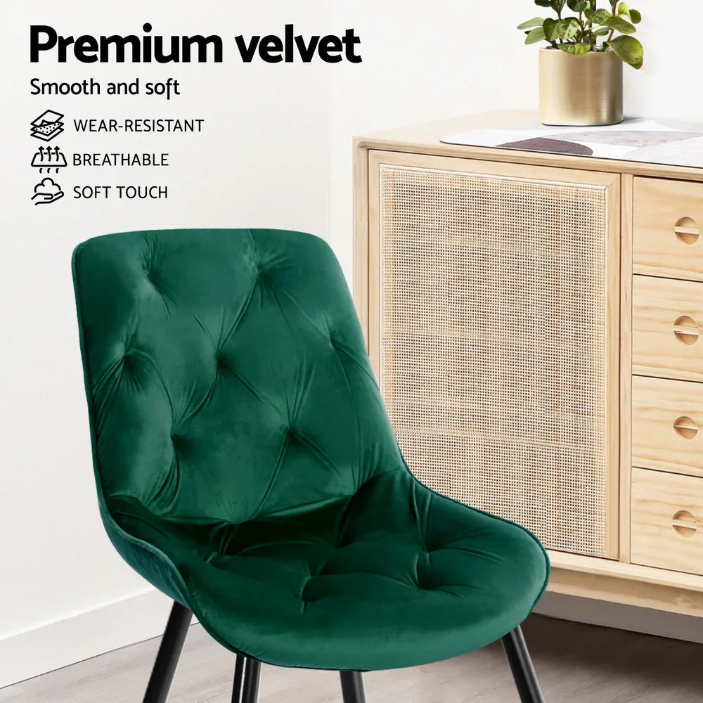 Artiss Dining Chairs Set of 4 Velvet Diamond Tufted Green - Mekamart Australia