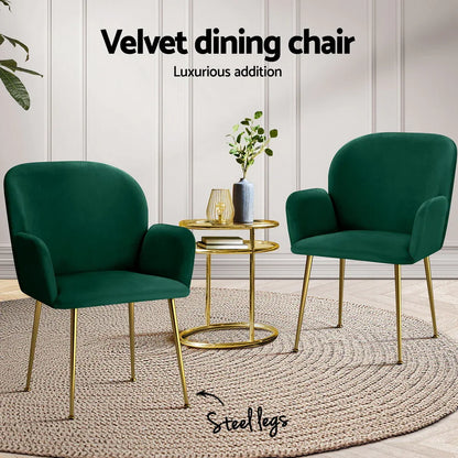 Artiss Dining Chairs Set of 4 Velvet Armchair Green - Mekamart Australia