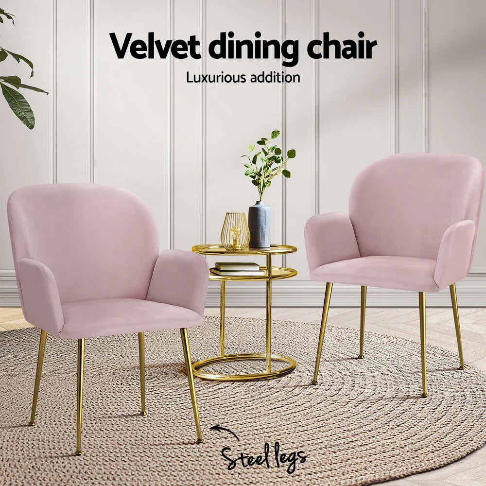 Artiss Dining Chairs Set of 4 Velvet Armchair Pink - Mekamart Australia
