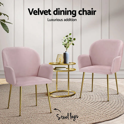 Artiss Dining Chairs Set of 4 Velvet Armchair Pink - Mekamart Australia