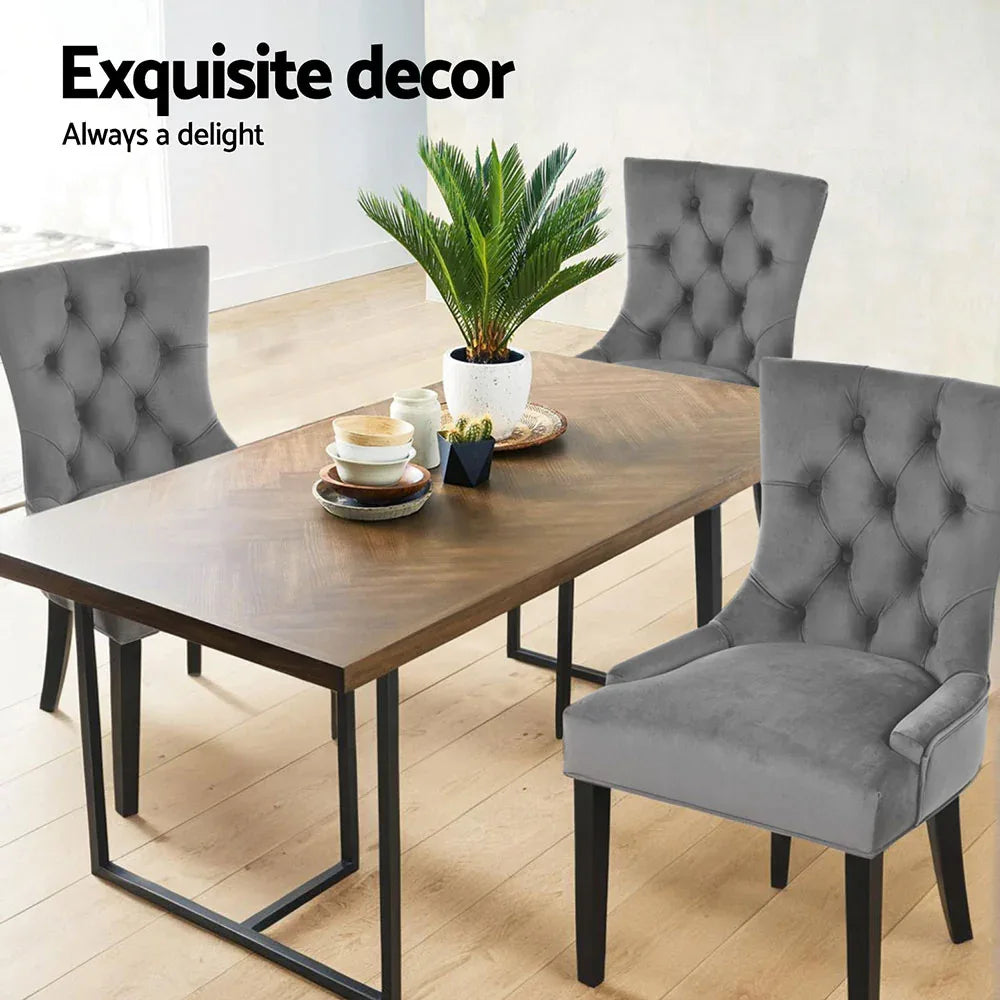 Artiss Dining Chairs Set of 4 Velvet French Provincial Grey - Mekamart Australia