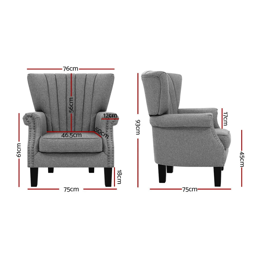 Artiss Armchair Wingback Grey Andrew - Mekamart Australia