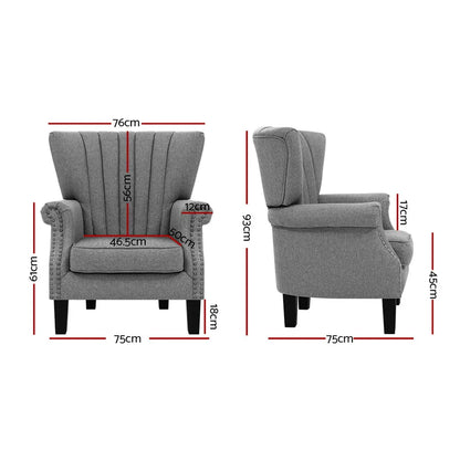 Artiss Armchair Wingback Grey Andrew - Mekamart Australia