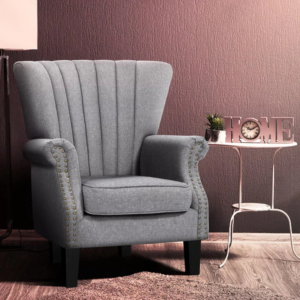 Artiss Armchair Wingback Grey Andrew - Mekamart Australia
