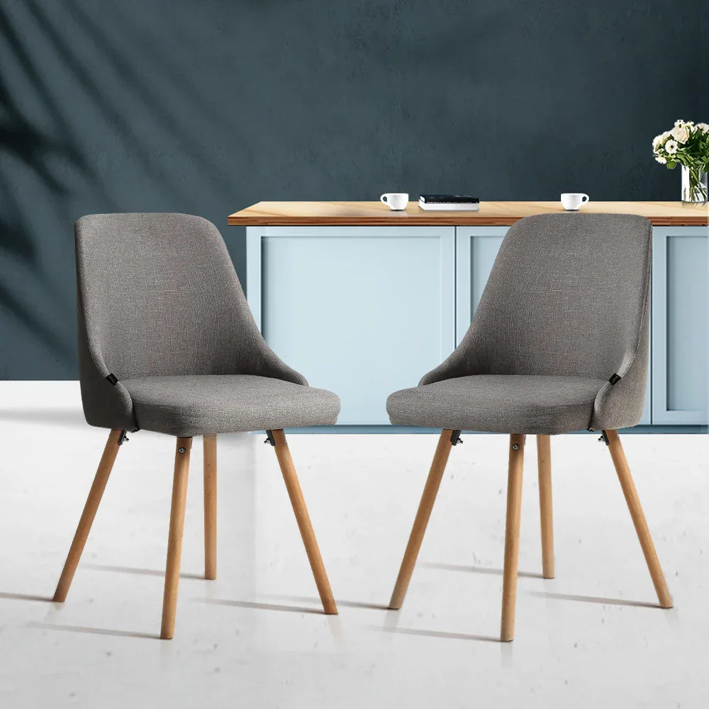 Artiss Dining Chairs Set of 2 Fabric Wooden Grey - Mekamart Australia