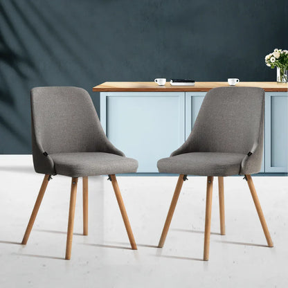 Artiss Dining Chairs Set of 2 Fabric Wooden Grey - Mekamart Australia