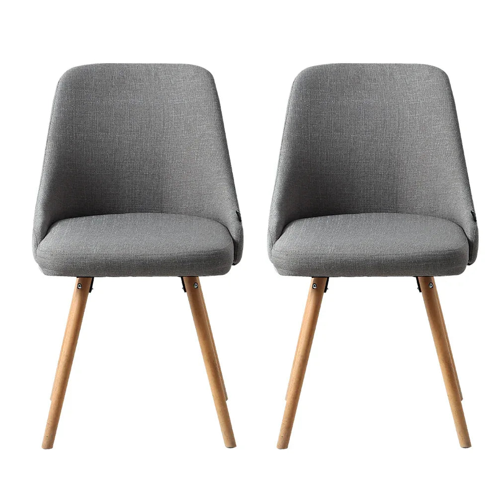 Artiss Dining Chairs Set of 2 Fabric Wooden Grey - Mekamart Australia