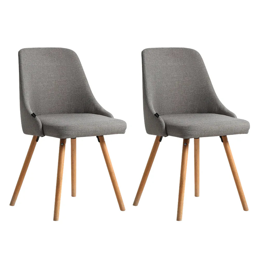 Artiss Dining Chairs Set of 2 Fabric Wooden Grey - Mekamart Australia