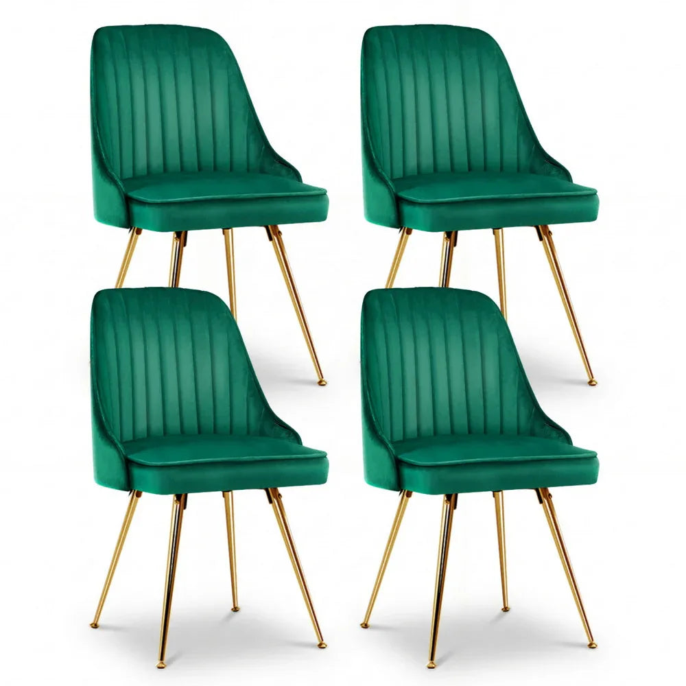 Artiss Dining Chairs Set of 4 Velvet Channel Tufted Green - Mekamart Australia