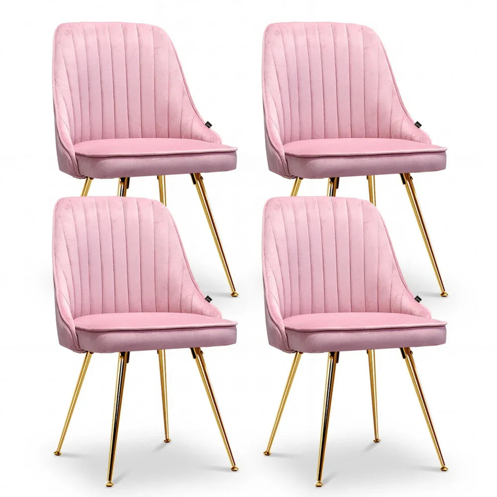 Artiss Dining Chairs Set of 4 Velvet Channel Tufted Pink - Mekamart Australia