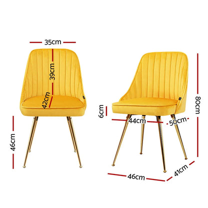 Artiss Dining Chairs Set of 4 Velvet Channel Tufted Yellow - Mekamart Australia