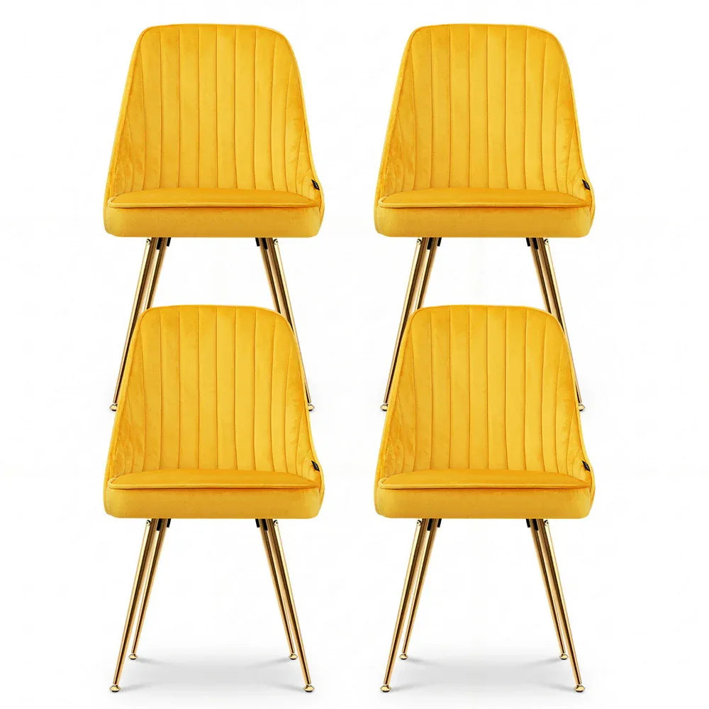 Artiss Dining Chairs Set of 4 Velvet Channel Tufted Yellow - Mekamart Australia