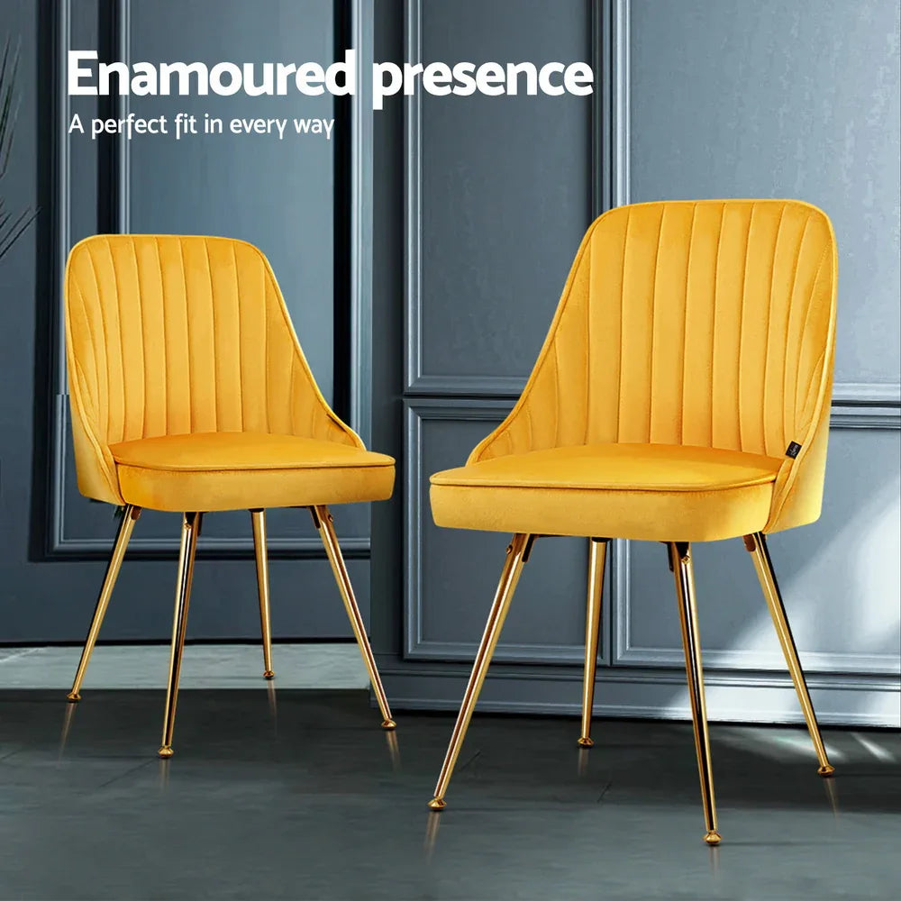 Artiss Dining Chairs Set of 4 Velvet Channel Tufted Yellow - Mekamart Australia