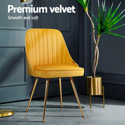 Artiss Dining Chairs Set of 4 Velvet Channel Tufted Yellow - Mekamart Australia