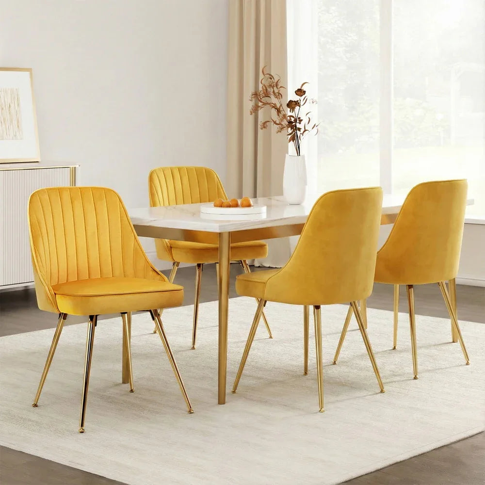 Artiss Dining Chairs Set of 4 Velvet Channel Tufted Yellow - Mekamart Australia