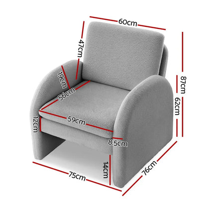 Artiss Armchair Accent Chair Lounge Tub Sofa Couch Curved Arm Seat Boucle Grey - Mekamart Australia