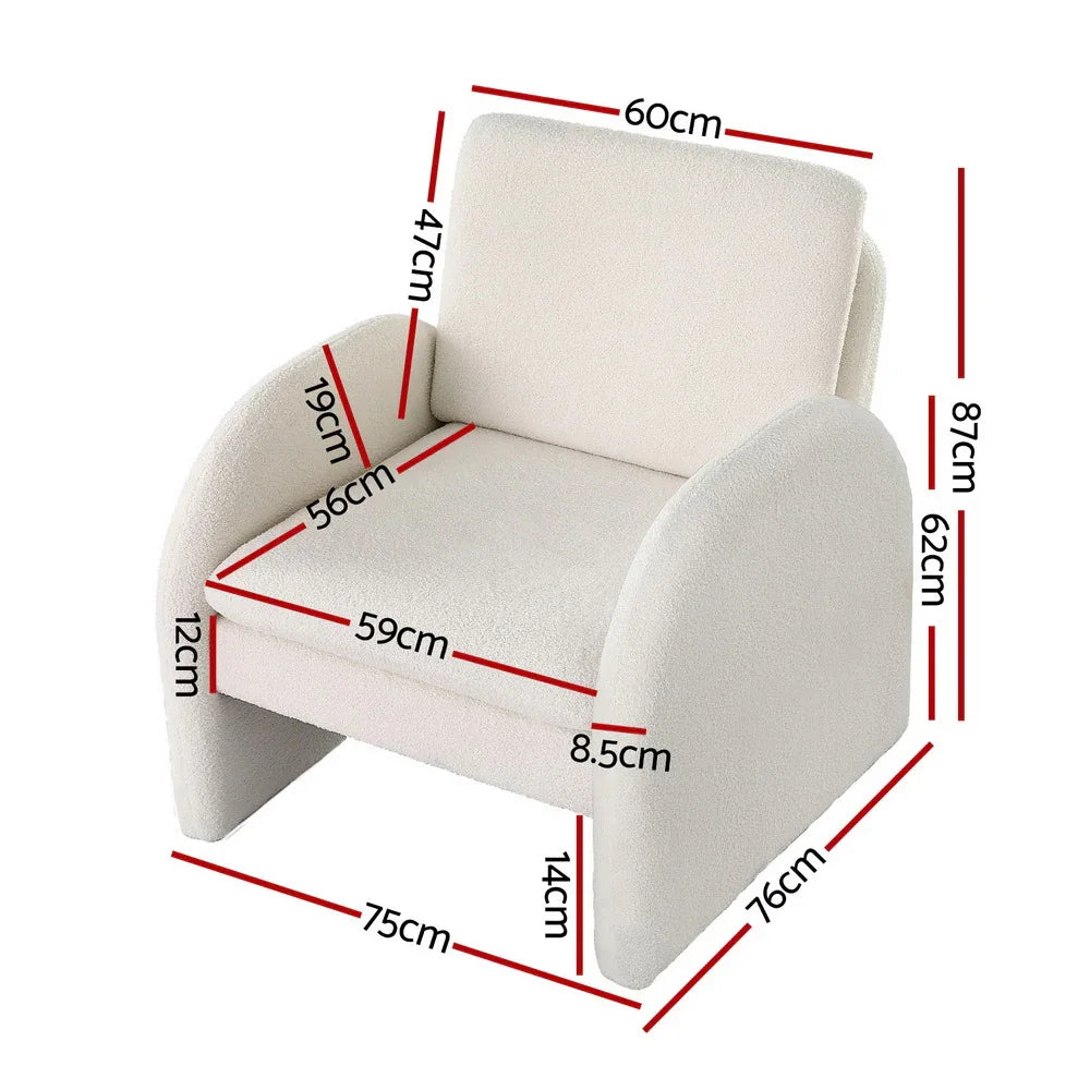 Artiss Armchair Accent Chair Lounge Tub Sofa Couch Curved Arm Seat Boucle White - Mekamart Australia