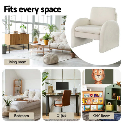 Artiss Armchair Accent Chair Lounge Tub Sofa Couch Curved Arm Seat Boucle White - Mekamart Australia
