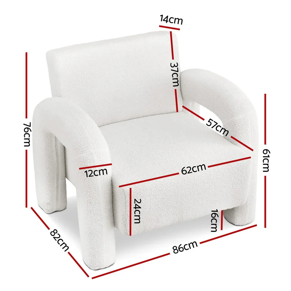 Artiss Armchair Accent Chair Lounge Sofa Couch Curved Seat Boucle White - Mekamart Australia