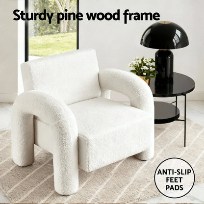 Artiss Armchair Accent Chair Lounge Sofa Couch Curved Seat Boucle White - Mekamart Australia