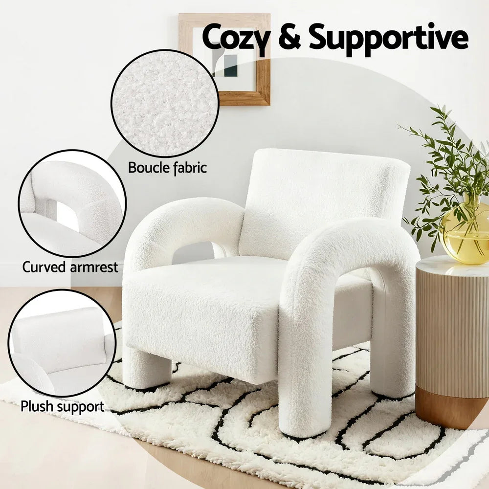 Artiss Armchair Accent Chair Lounge Sofa Couch Curved Seat Boucle White - Mekamart Australia
