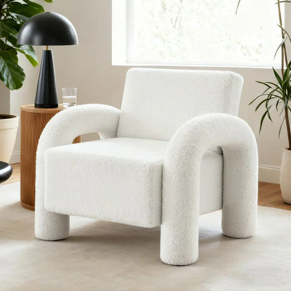 Artiss Armchair Accent Chair Lounge Sofa Couch Curved Seat Boucle White - Mekamart Australia