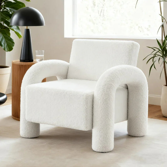 Artiss Armchair Accent Chair Lounge Sofa Couch Curved Seat Boucle White - Mekamart Australia