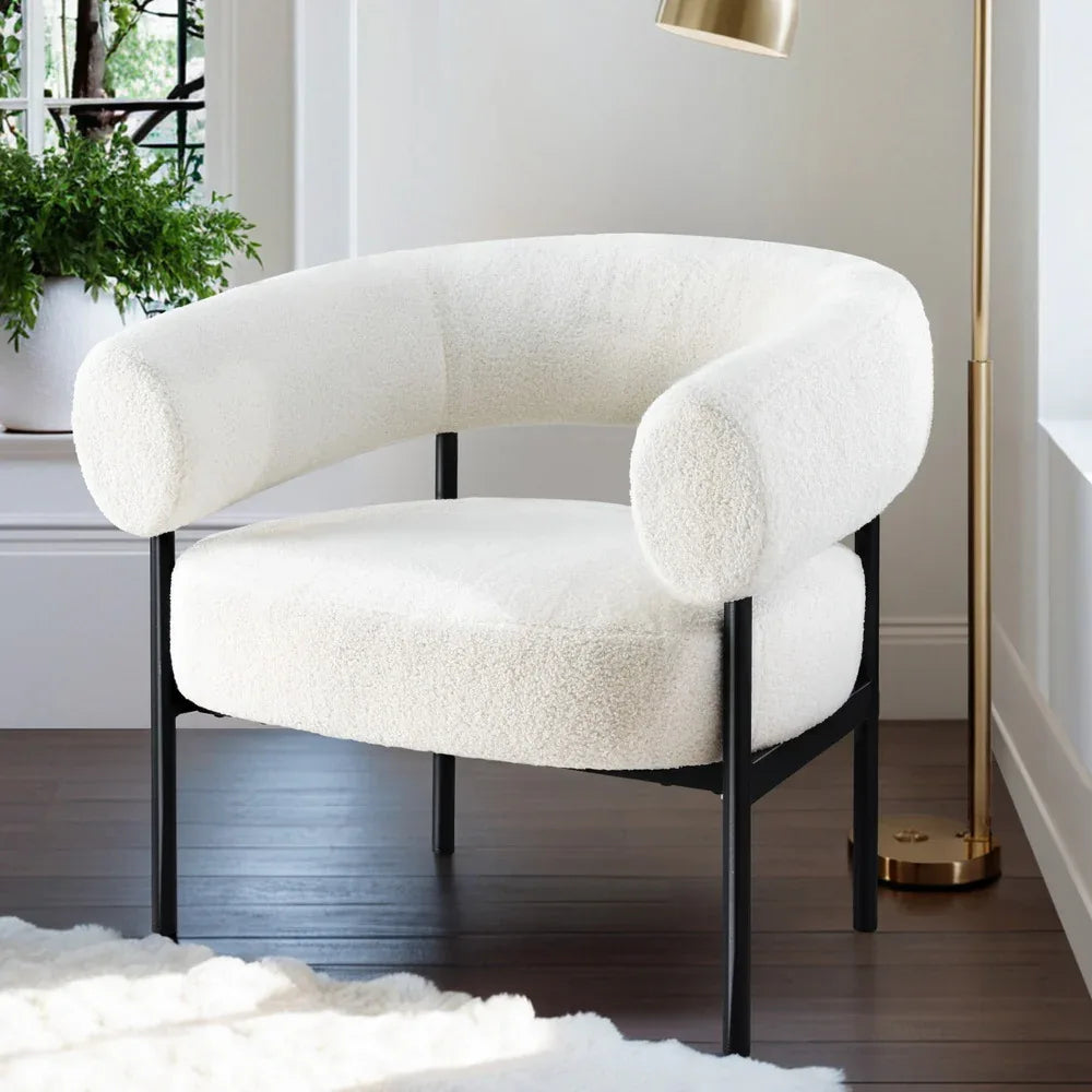 Artiss Armchair Accent Chair Curved Boucle White - Mekamart Australia