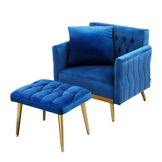Artiss Armchair Ottoman Accent Chair Pillow Velvet Blue - Mekamart Australia