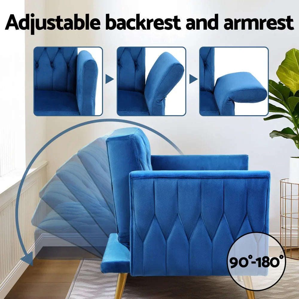 Artiss Armchair Ottoman Accent Chair Pillow Velvet Blue - Mekamart Australia