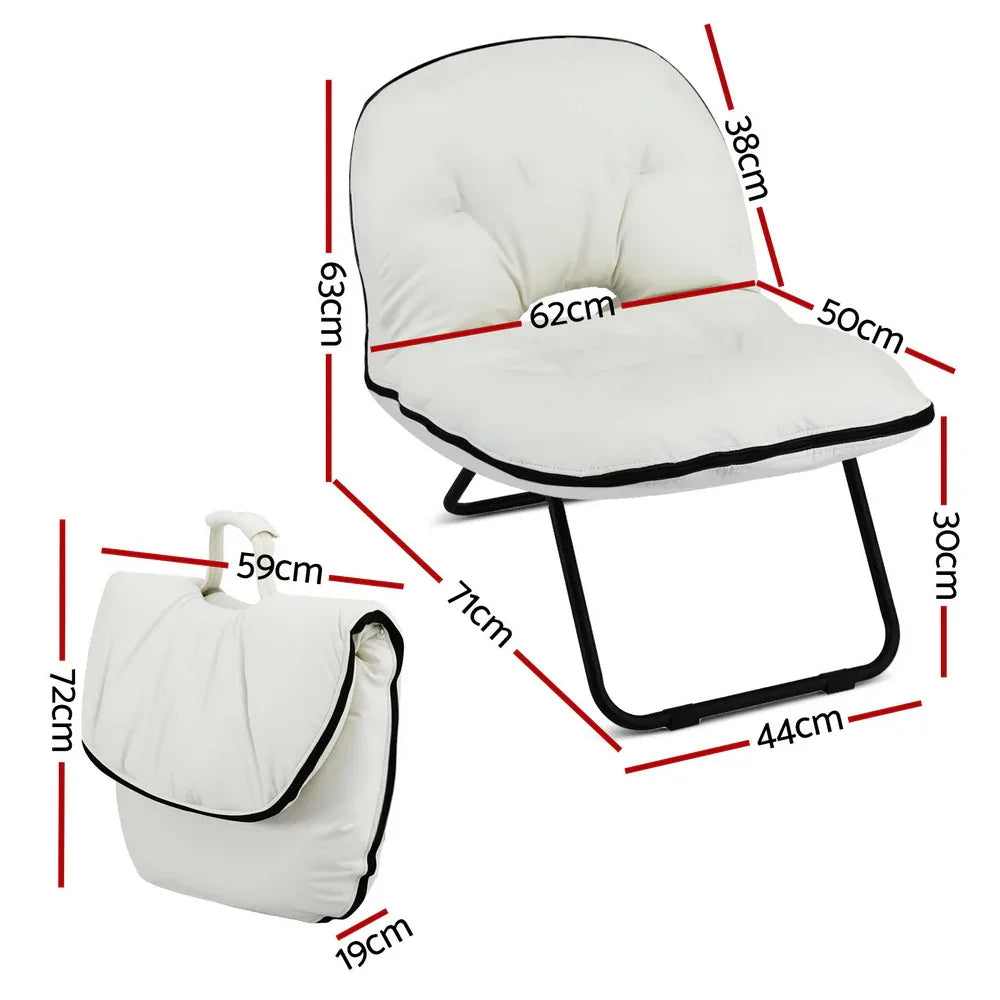 Artiss Foldable Chair 2-In-1 Armchair Lounge Chair Portable White - Mekamart Australia