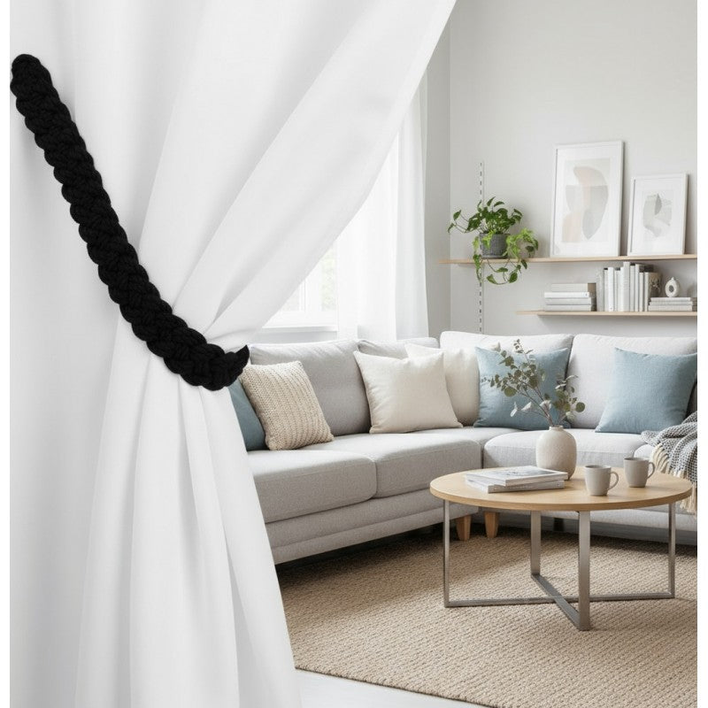 Black rustique braided magnetic tieback