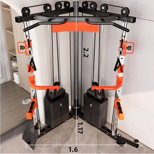 SmartFit C1 Max Multi Functional Cable Crossover Station 140kgs Pin Loaded Machine + Multi Func Bench+7Ft Olympic Barbell + 100kgs Weights - Mekamart Australia