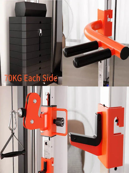 SmartFit C1 Max Multi Functional Cable Crossover Station 140kgs Pin Loaded Machine + Multi Func Bench+7Ft Olympic Barbell + 100kgs Weights - Mekamart Australia