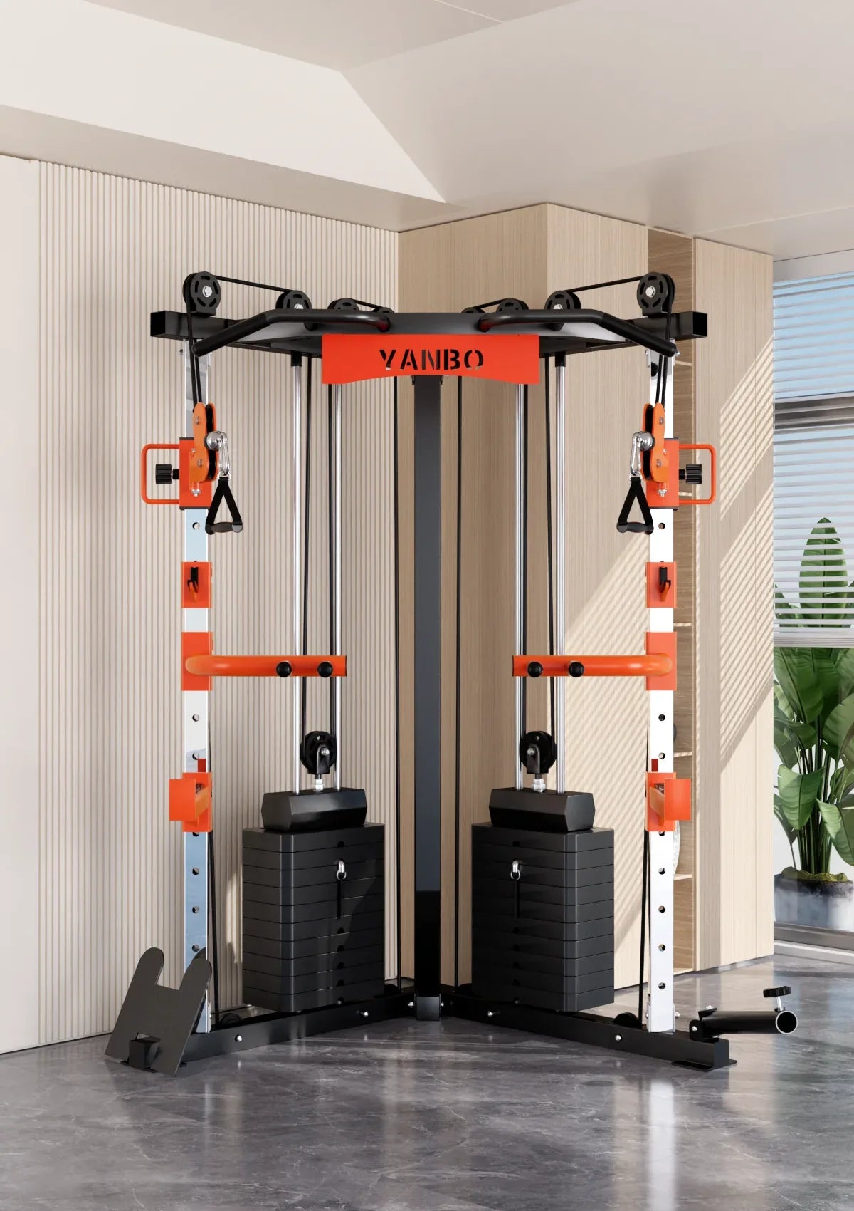 SmartFit C1 Max Multi Functional Cable Crossover Station 140kgs Pin Loaded Machine + Multi Func Bench+7Ft Olympic Barbell + 100kgs Weights - Mekamart Australia