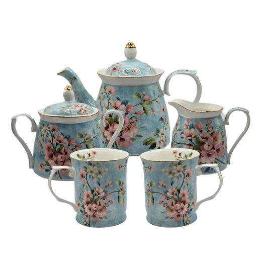 Peach Blossom Fine Bone China Tea Set for 2 - 5-Piece Floral Set