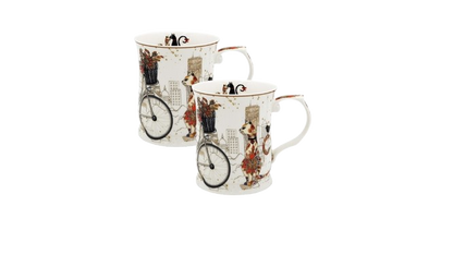 Cat Couple Mugs – Set of 2 (415ml) | Fine Bone China with Embossed Detailing & Gift Packaging