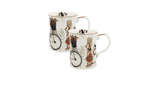 Cat Couple Mugs – Set of 2 (415ml) | Fine Bone China with Embossed Detailing & Gift Packaging