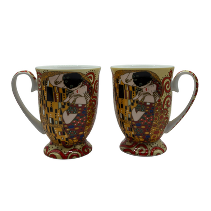 The Kiss Fine Bone China Mug Set of 2 | 280ml Gustav Klimt Design | Gold Accents