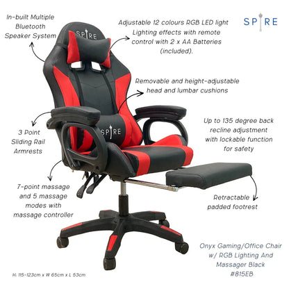 Spire Onyx Gaming/Office Chair w/ RGB Lighting And Massager Red And Black - 815ER
