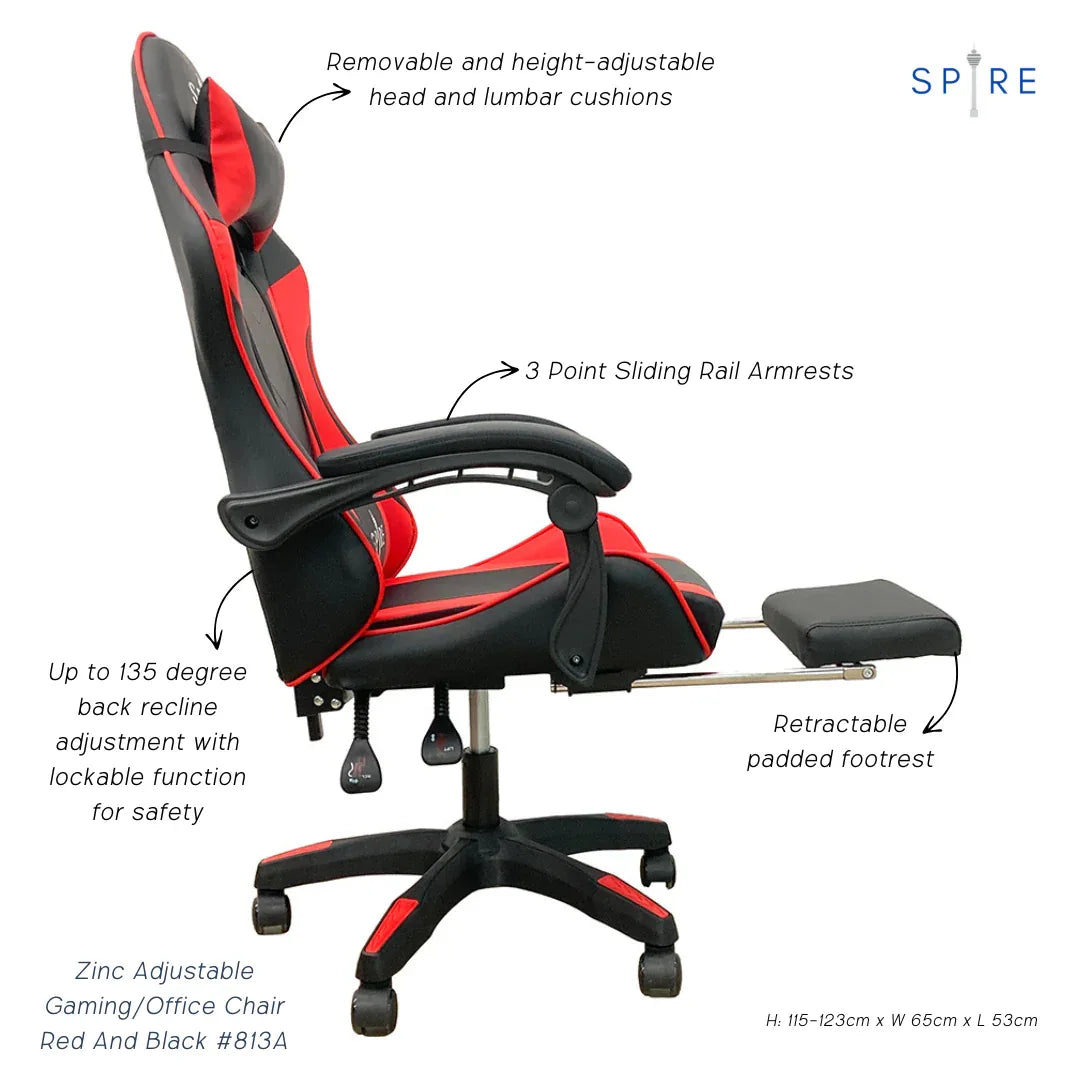 Spire Zinc Adjustable Gaming/Office Chair Red And Black 813A - Mekamart Australia
