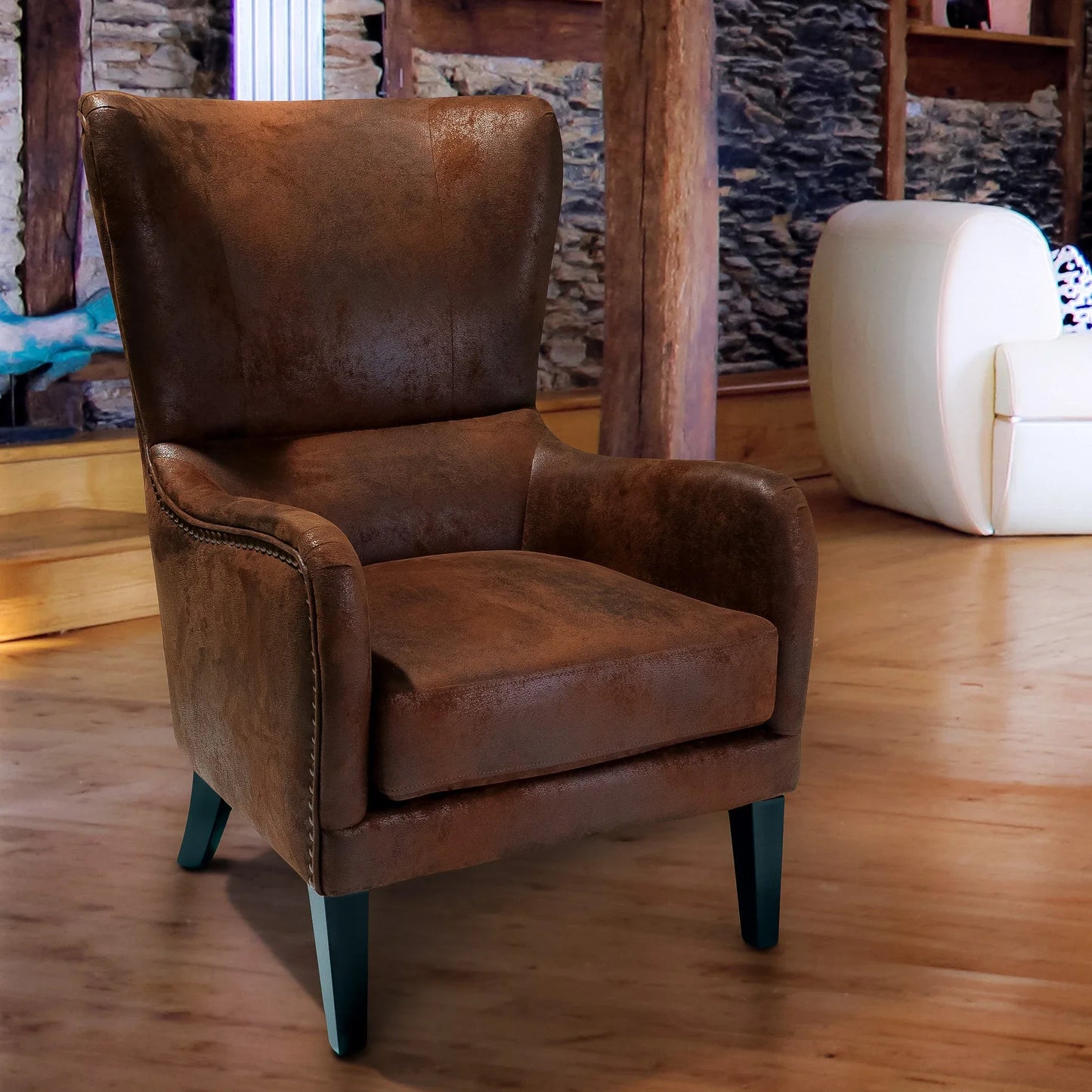 Salerno Brown Microfibre High Back Armchair - Mekamart Australia