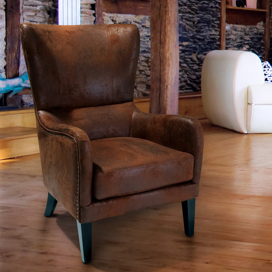 Salerno Brown Microfibre High Back Armchair - Mekamart Australia