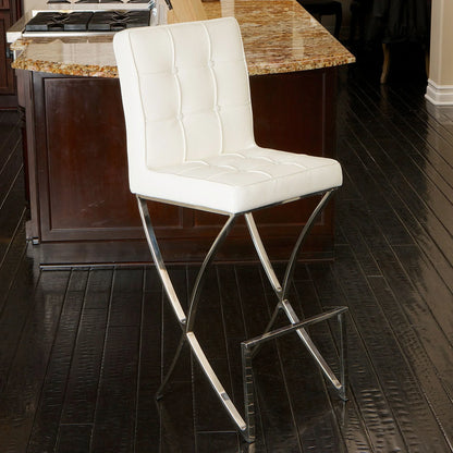 Pandora Bonded Leather & Steel Bar Stool in White - Mekamart Australia