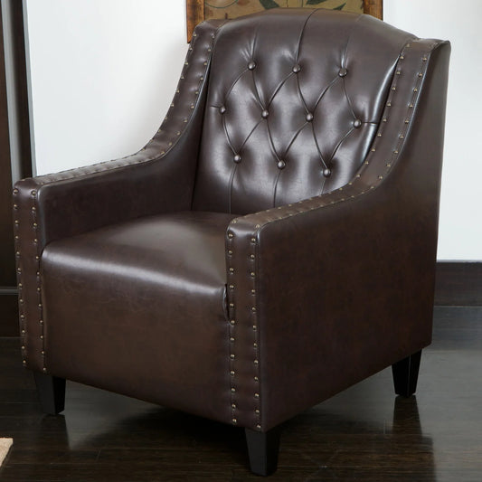 Coogee Bonded Leather Armchair & Ottoman in Brown - Mekamart Australia
